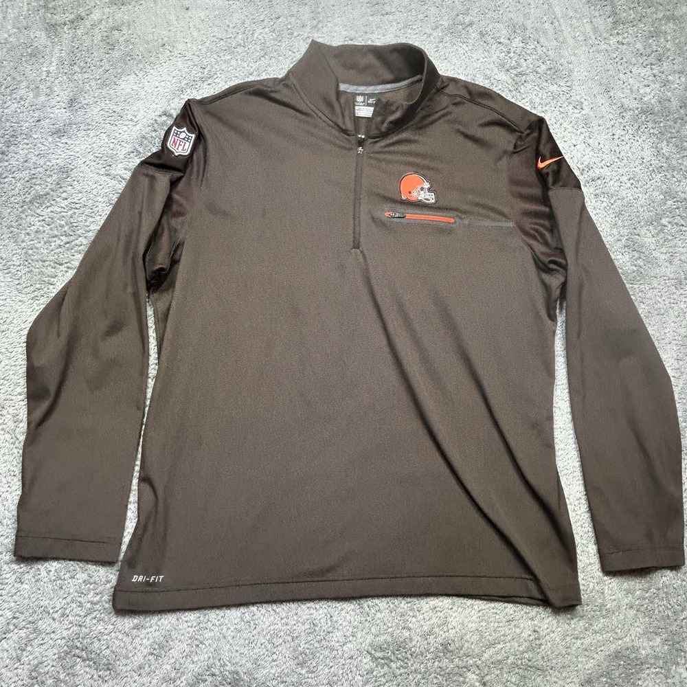 Nike‎ Cleveland Browns 1/4 Zip Men's XL Brown  Pullover Dri-Fit NFL Football EUC